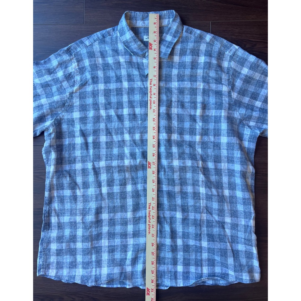 Peter Millar Mens XL Blue White Plaid Linen Sorona Short Sleeve Button Down - Picture 6 of 7